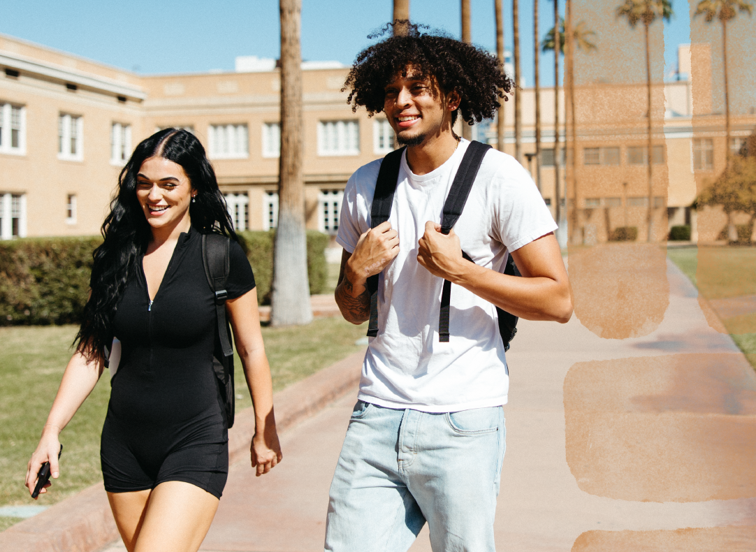 Two ASU students walking on campus