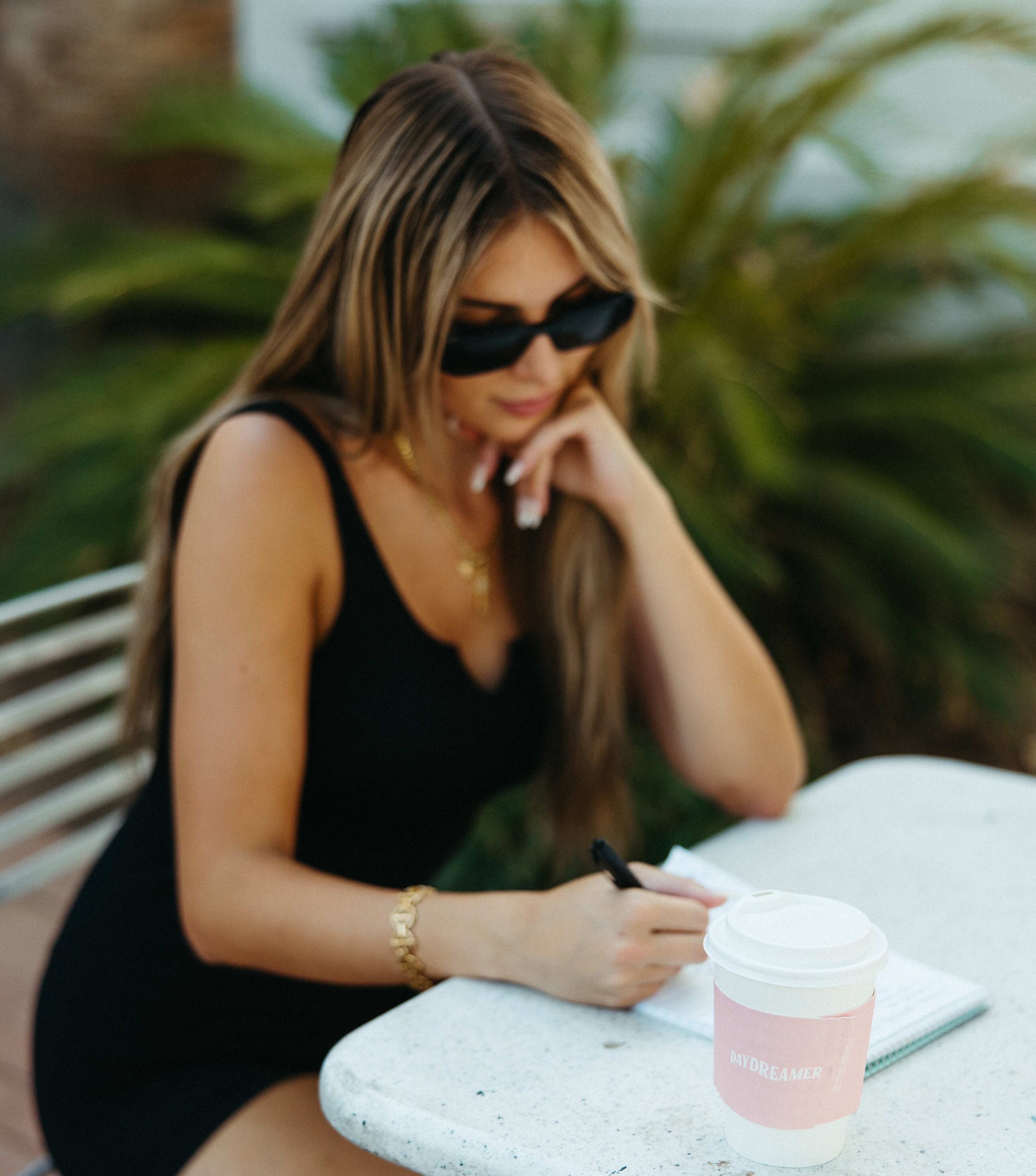 Girl taking notes on keypad