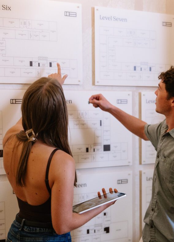 Students overviewing Rambler Tempe floorplans at Rambler House