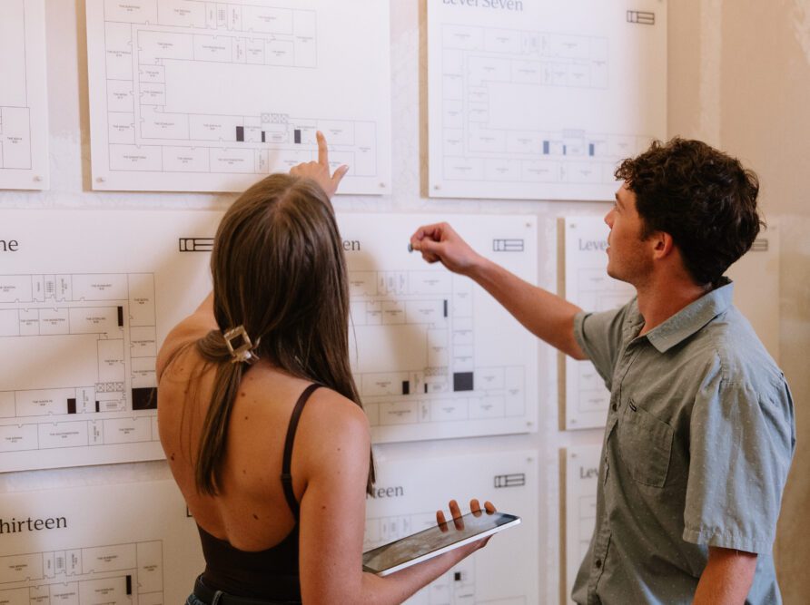 Students overviewing Rambler Tempe floorplans at Rambler House