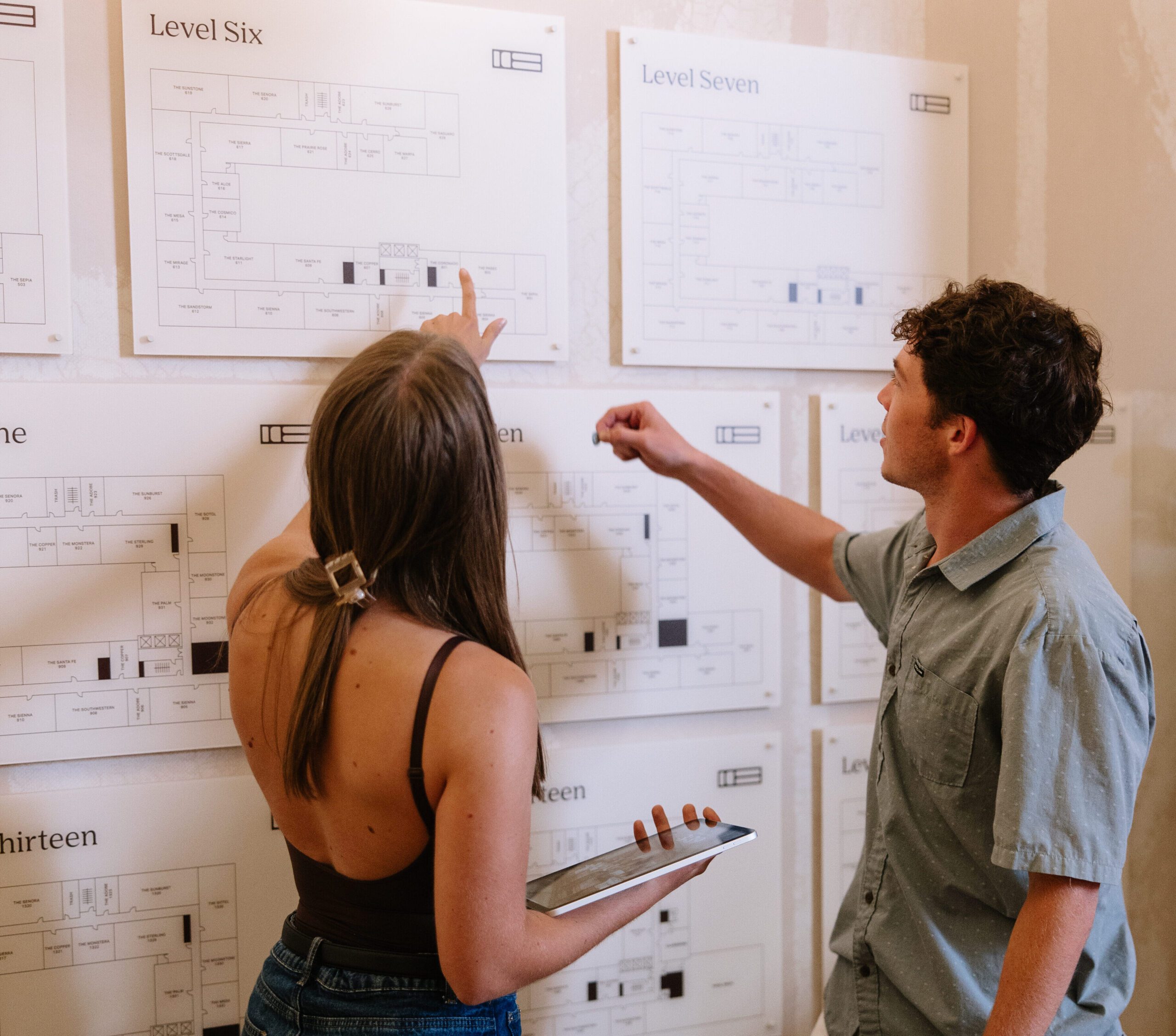 Students overviewing Rambler Tempe floorplans at Rambler House