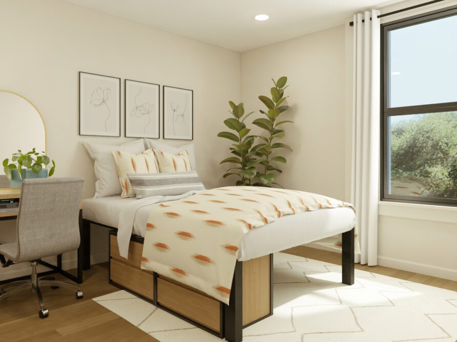 Representative rendering of bedrooms at Rambler Tempe
