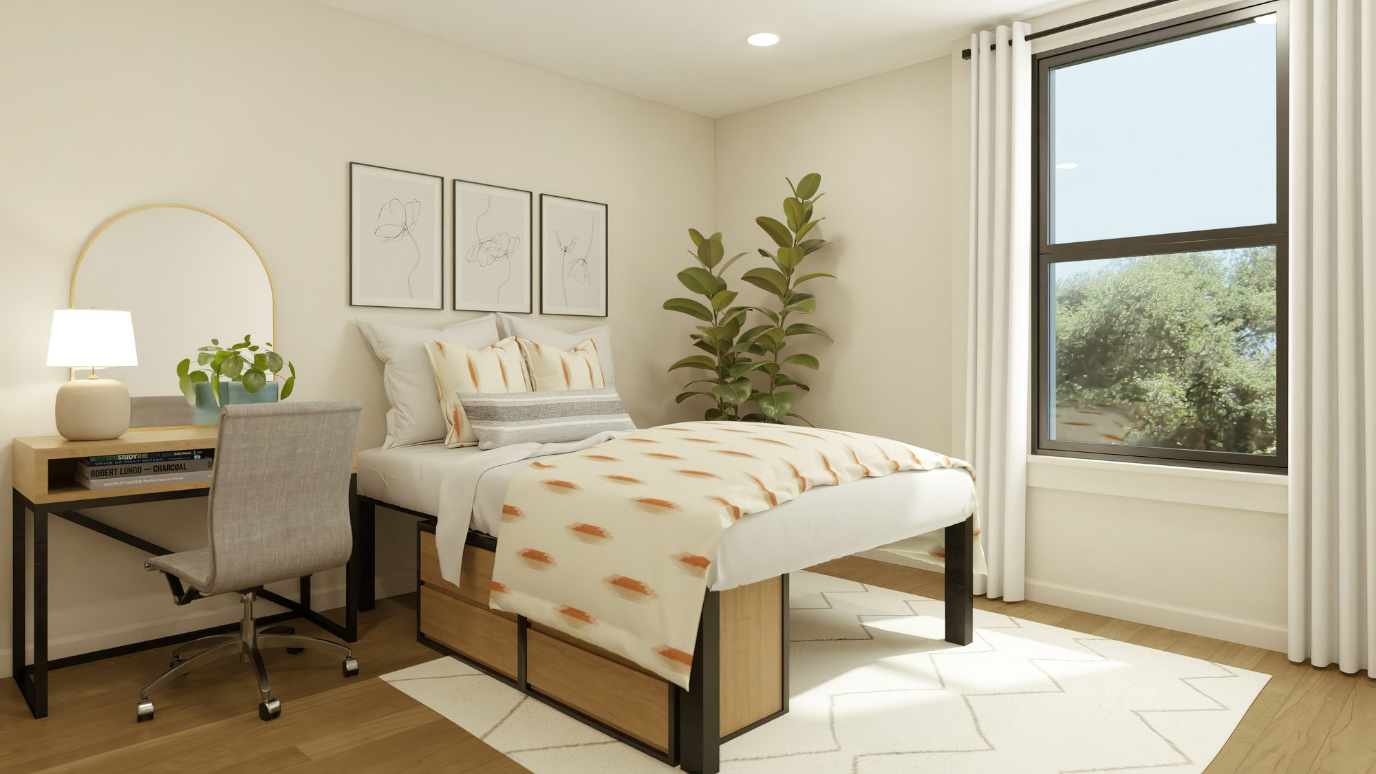 Representative rendering of bedrooms at Rambler Tempe