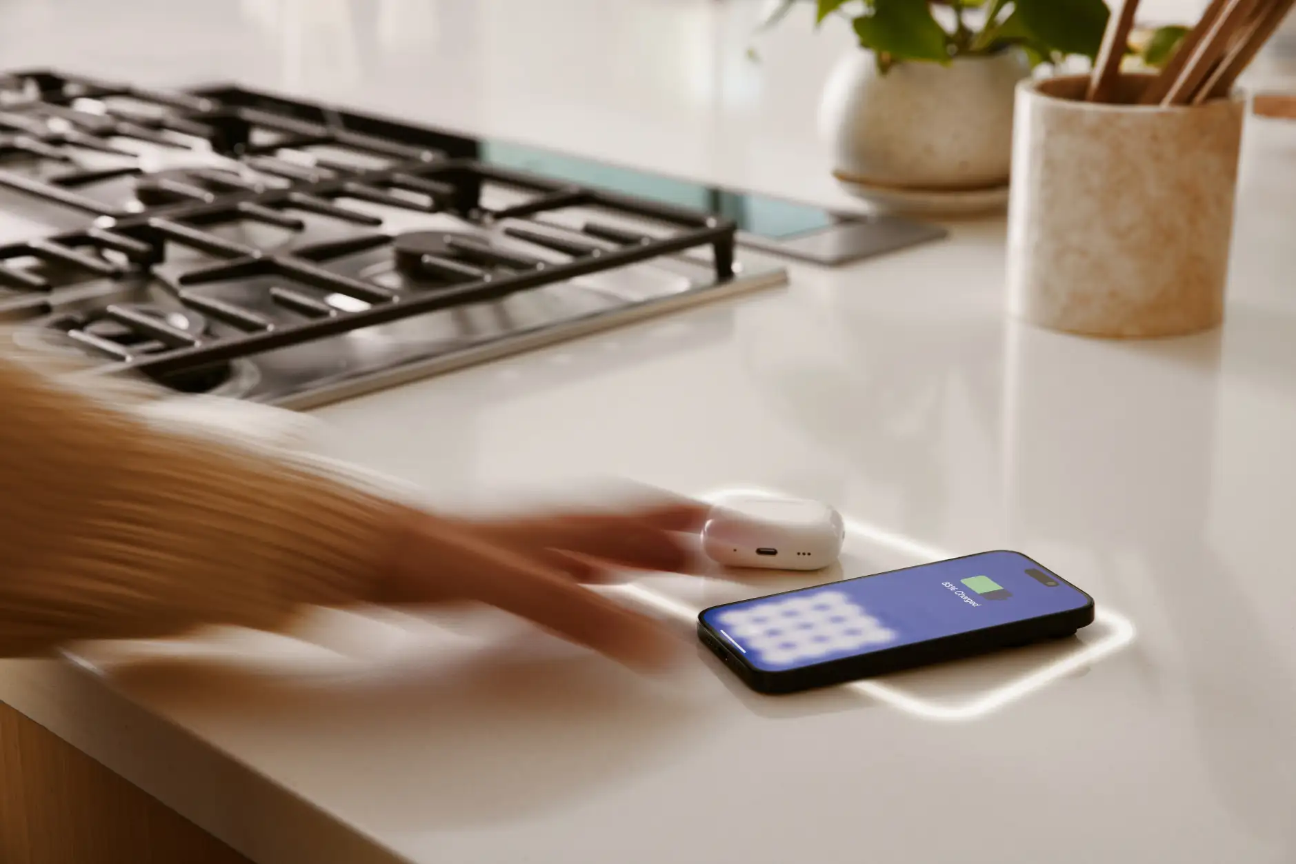 Residents at Rambler Tempe can use FreePower to wirelessly charge their devices on countertops in elevated and penthouse units.
