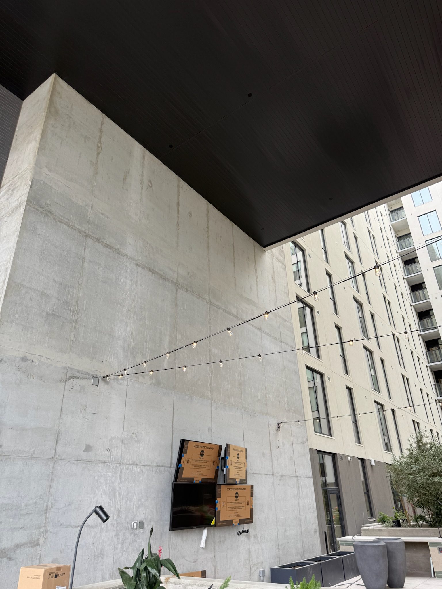 String lights strung throughout the courtyard setting the scene for warm Tempe nights.