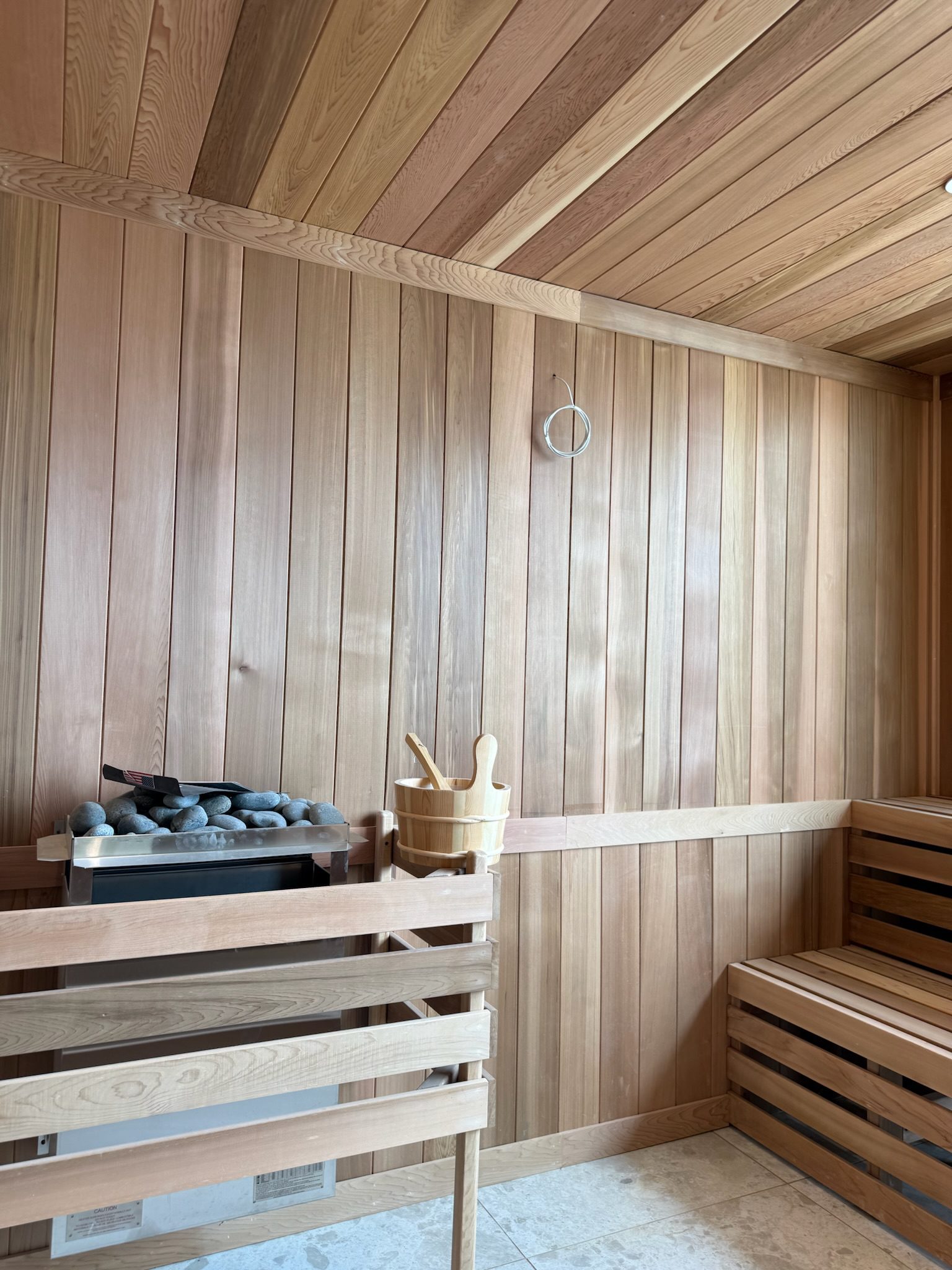 The sauna is complete and ready for recovery days and post-exam relaxation.